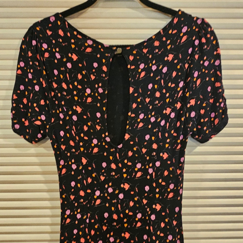 Free People Black Floral Short Sleeve Keyhole Back Maxi Dress Small OB1085794 - Picture 7 of 9